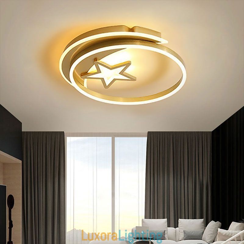 Designer Touch Decorative Moon Star Flush Mount Ceiling Light Gold Acrylic Light Fixture