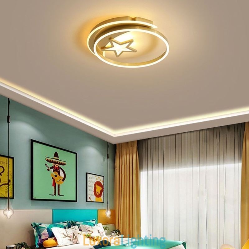 Designer Touch Decorative Moon Star Flush Mount Ceiling Light Gold Acrylic Light Fixture