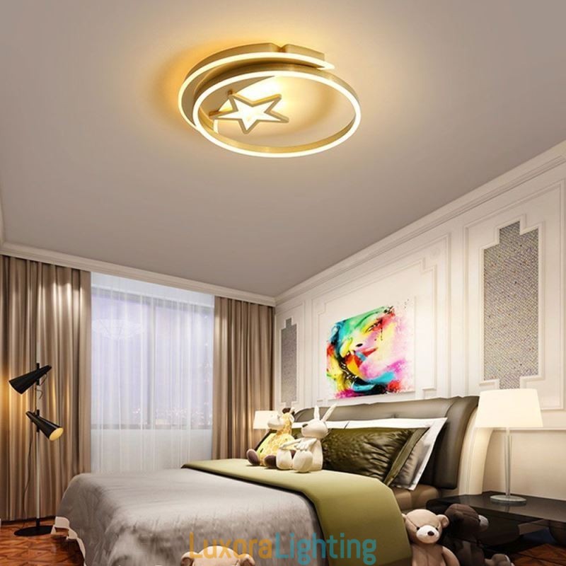 Designer Touch Decorative Moon Star Flush Mount Ceiling Light Gold Acrylic Light Fixture