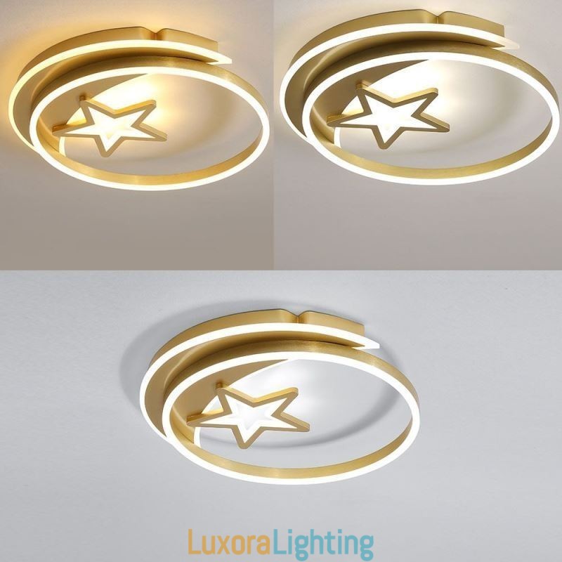 Designer Touch Decorative Moon Star Flush Mount Ceiling Light Gold Acrylic Light Fixture
