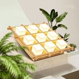 Designer Touch Decorative Nordic Square Grid Flush Mount Ceiling Light Rubber Wood Light