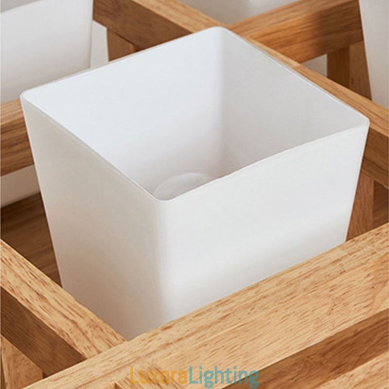 Designer Touch Decorative Nordic Square Grid Flush Mount Ceiling Light Rubber Wood Light