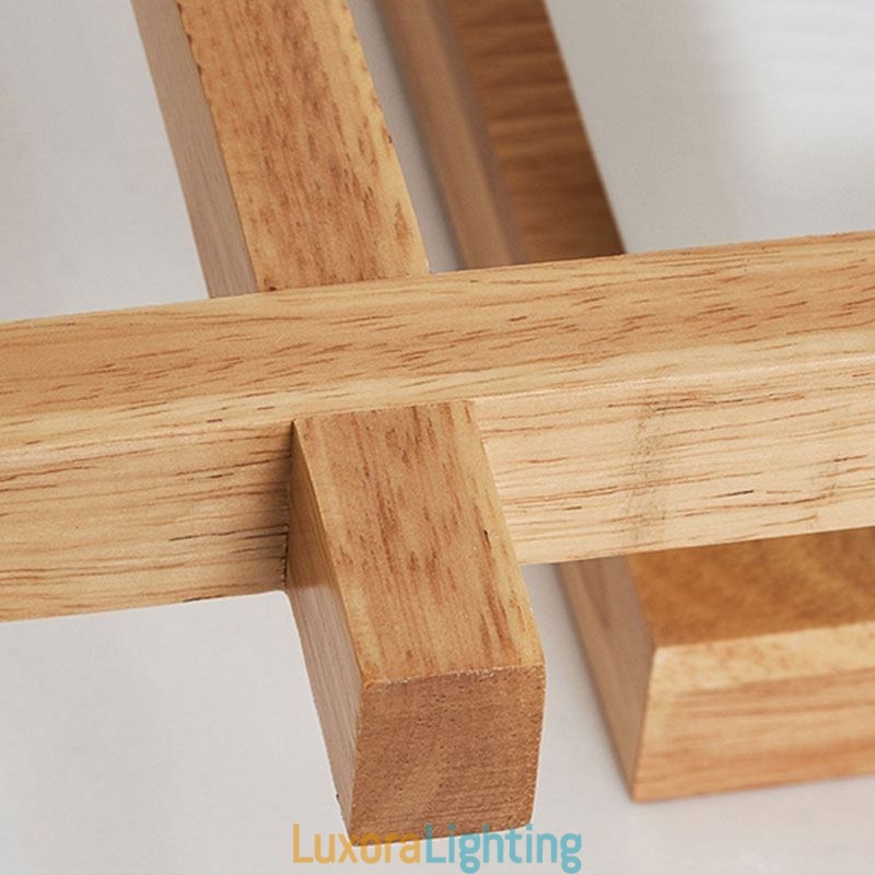 Designer Touch Decorative Nordic Square Grid Flush Mount Ceiling Light Rubber Wood Light