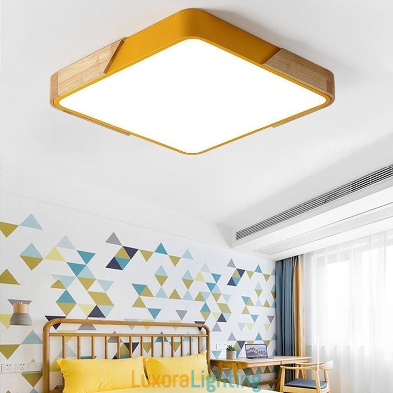 Designer Touch Decorative Simple Flush Mount Wood Frame Ceiling Light Super Thin Design Lamp Dinging Light