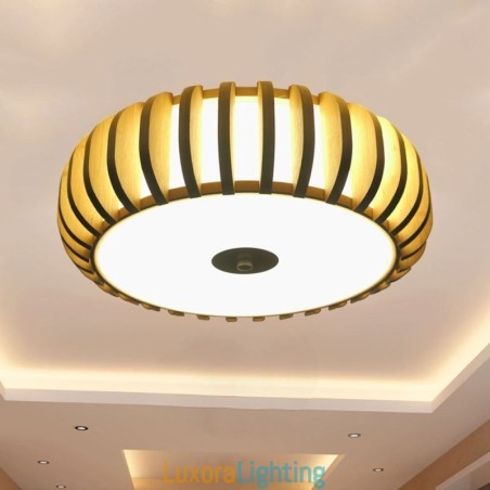 Designer Touch Decorative Rural Bamboo Flush Mount Pumpkin Shape Ceiling Lighting