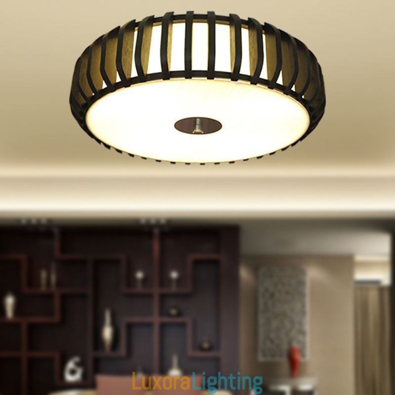 Designer Touch Decorative Rural Bamboo Flush Mount Pumpkin Shape Ceiling Lighting