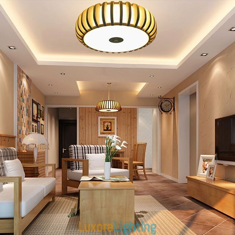 Designer Touch Decorative Rural Bamboo Flush Mount Pumpkin Shape Ceiling Lighting