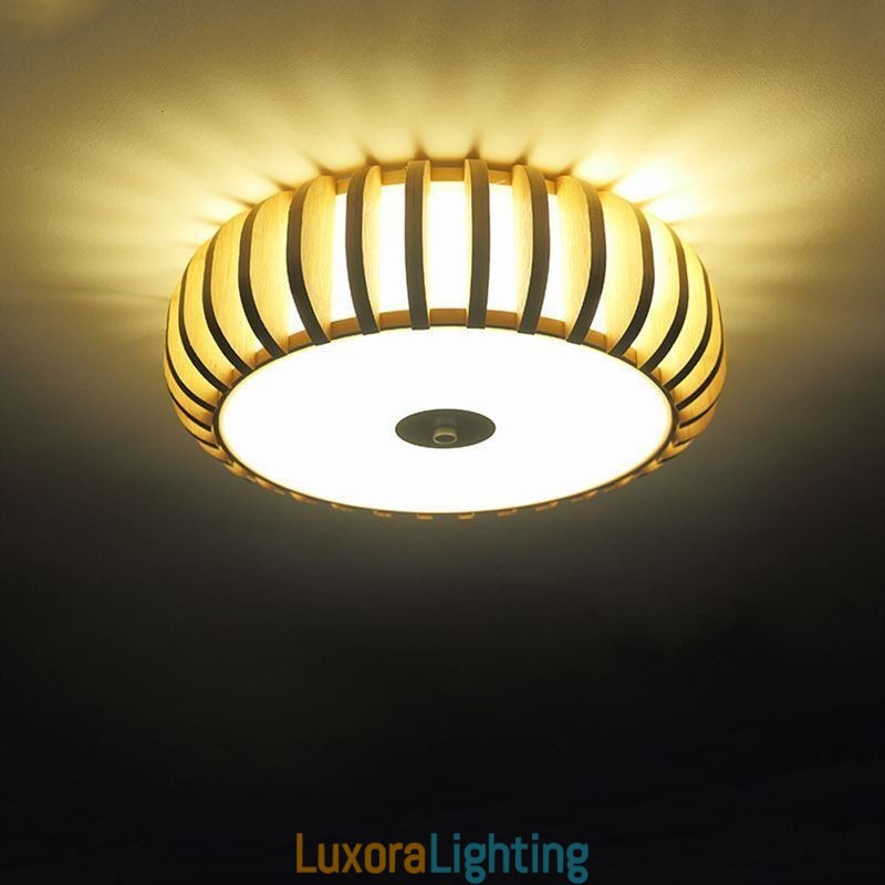 Designer Touch Decorative Rural Bamboo Flush Mount Pumpkin Shape Ceiling Lighting