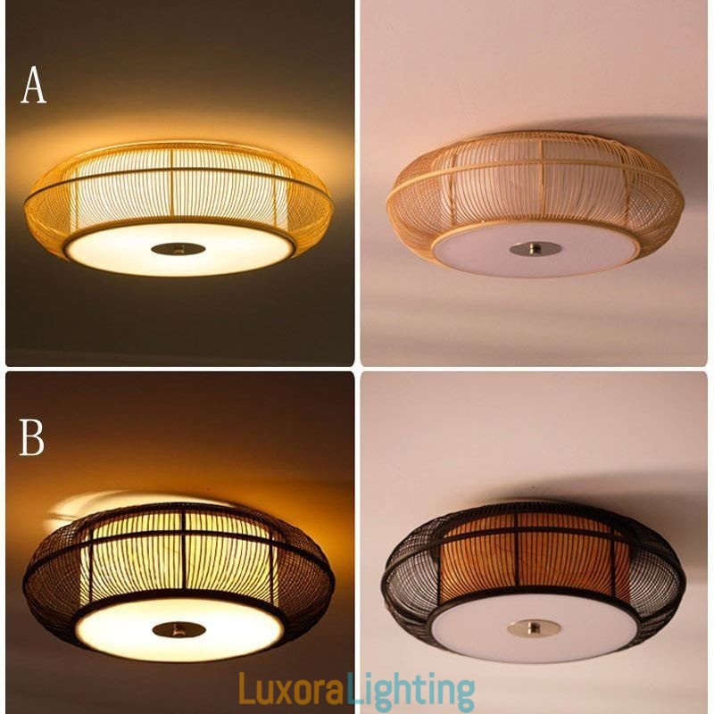 Designer Touch Decorative Chinese Special Bamboo Flush Mount Creative Japanese Round Ceiling Light