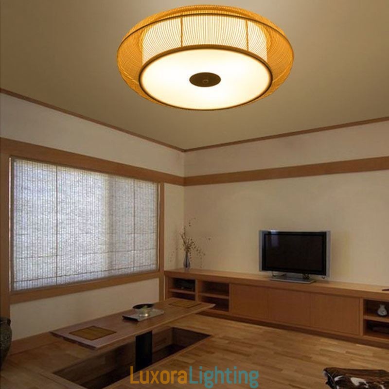 Designer Touch Decorative Chinese Special Bamboo Flush Mount Creative Japanese Round Ceiling Light