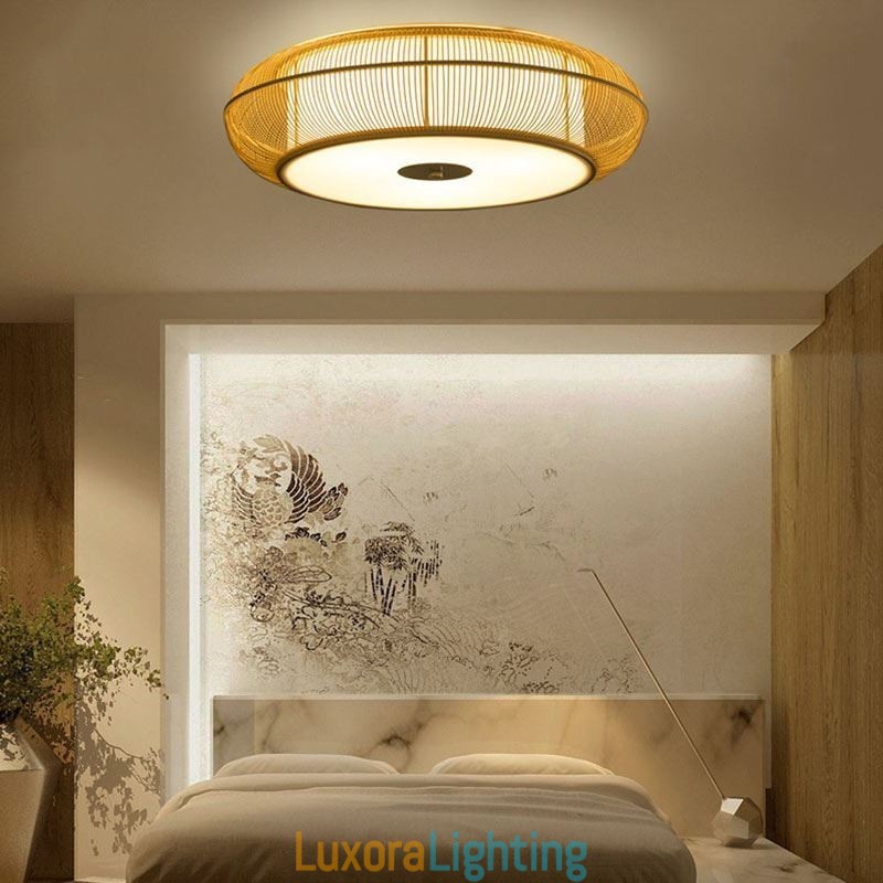 Designer Touch Decorative Chinese Special Bamboo Flush Mount Creative Japanese Round Ceiling Light