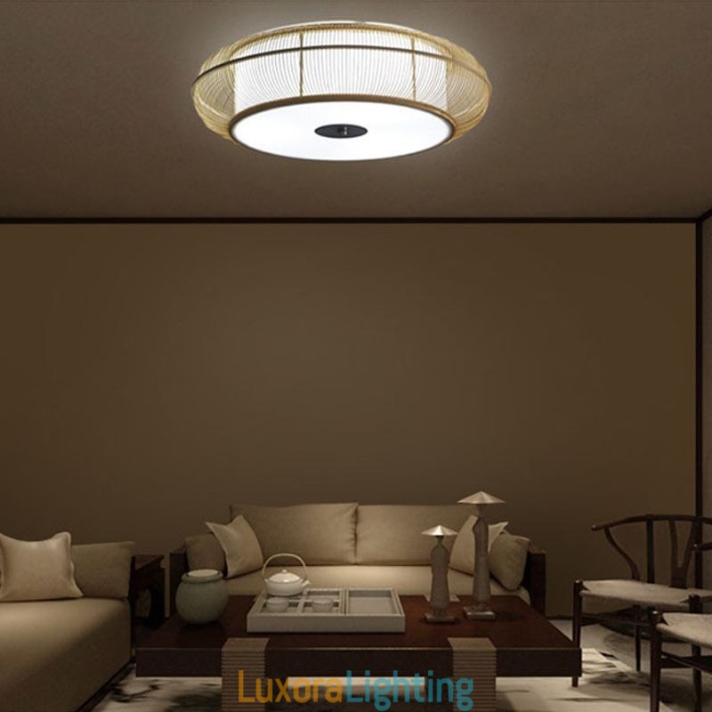 Designer Touch Decorative Chinese Special Bamboo Flush Mount Creative Japanese Round Ceiling Light