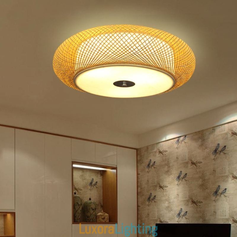 Designer Touch Decorative Modern Bamboo Flush Mount Chinese Woven Ceiling Lighting