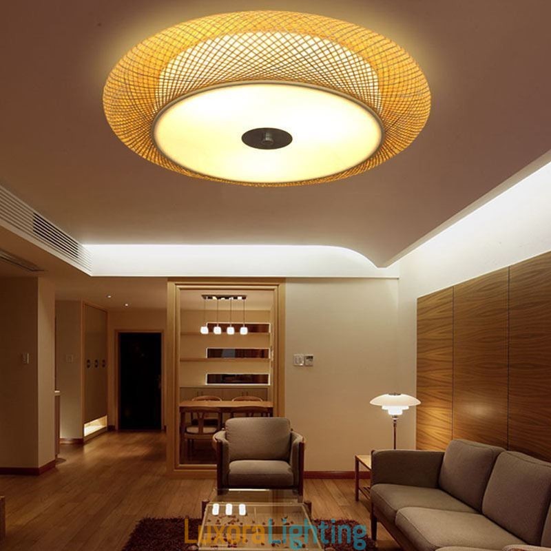 Designer Touch Decorative Modern Bamboo Flush Mount Chinese Woven Ceiling Lighting