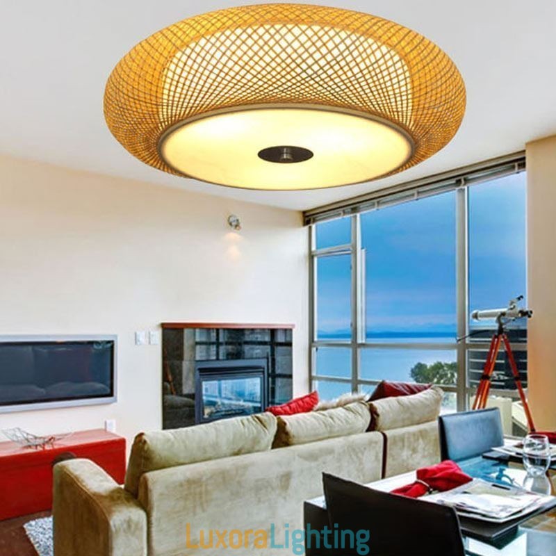 Designer Touch Decorative Modern Bamboo Flush Mount Chinese Woven Ceiling Lighting