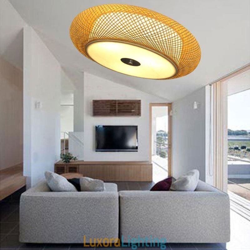 Designer Touch Decorative Modern Bamboo Flush Mount Chinese Woven Ceiling Lighting