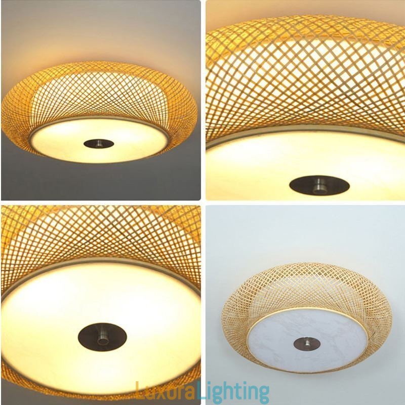 Designer Touch Decorative Modern Bamboo Flush Mount Chinese Woven Ceiling Lighting