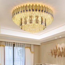 Designer Touch Decorative Crystal Flush Mount Round Electroplated Phoenix Tail Gold Luxury Decrative Ceiling Light