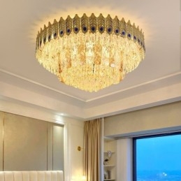 Designer Touch Decorative Crystal Flush Mount Round Electroplated Phoenix Tail Gold Luxury Decrative Ceiling Light