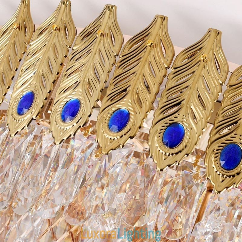 Designer Touch Decorative Crystal Flush Mount Round Electroplated Phoenix Tail Gold Luxury Decrative Ceiling Light