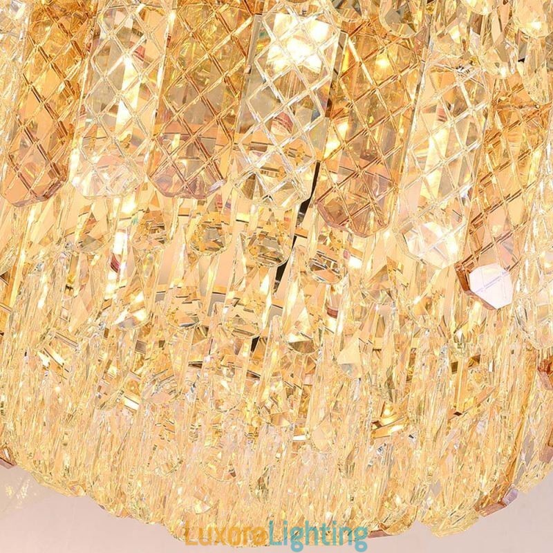 Designer Touch Decorative Crystal Flush Mount Round Electroplated Phoenix Tail Gold Luxury Decrative Ceiling Light