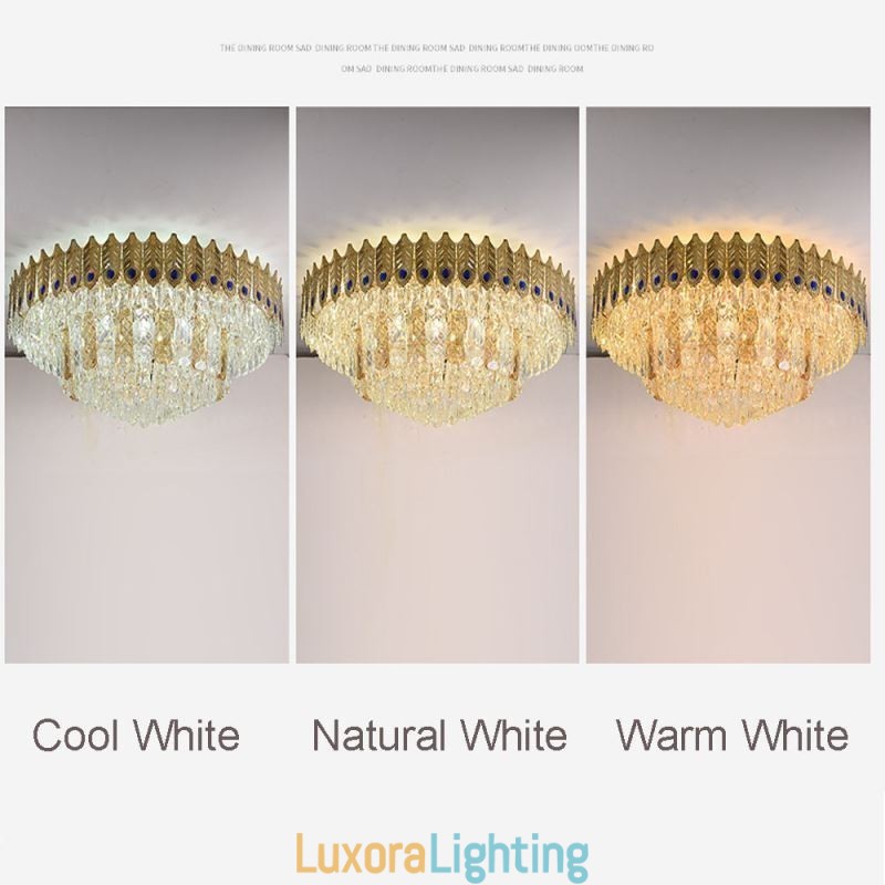 Designer Touch Decorative Crystal Flush Mount Round Electroplated Phoenix Tail Gold Luxury Decrative Ceiling Light