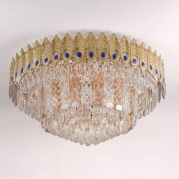 Designer Touch Decorative Crystal Flush Mount Round Electroplated Phoenix Tail Gold Luxury Decrative Ceiling Light
