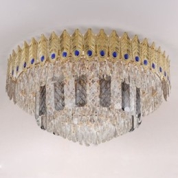 Designer Touch Decorative Crystal Flush Mount Round Electroplated Phoenix Tail Gold Luxury Decrative Ceiling Light