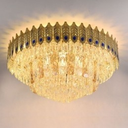 Designer Touch Decorative Crystal Flush Mount Round Electroplated Phoenix Tail Gold Luxury Decrative Ceiling Light