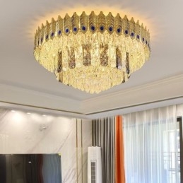 Designer Touch Decorative Crystal Flush Mount Round Electroplated Phoenix Tail Gold Luxury Decrative Ceiling Light