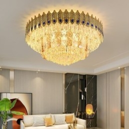 Designer Touch Decorative Crystal Flush Mount Round Electroplated Phoenix Tail Gold Luxury Decrative Ceiling Light