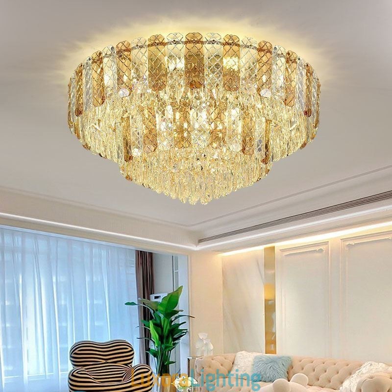 Designer Touch Decorative Crystal Flush Mount Double Layer Round Luxury Decrative Ceiling Light 80cm