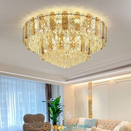 Designer Touch Decorative Crystal Flush Mount Double Layer Round Luxury Decrative Ceiling Light 80cm