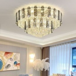 Designer Touch Decorative Crystal Flush Mount Double Layer Round Luxury Decrative Ceiling Light 80cm