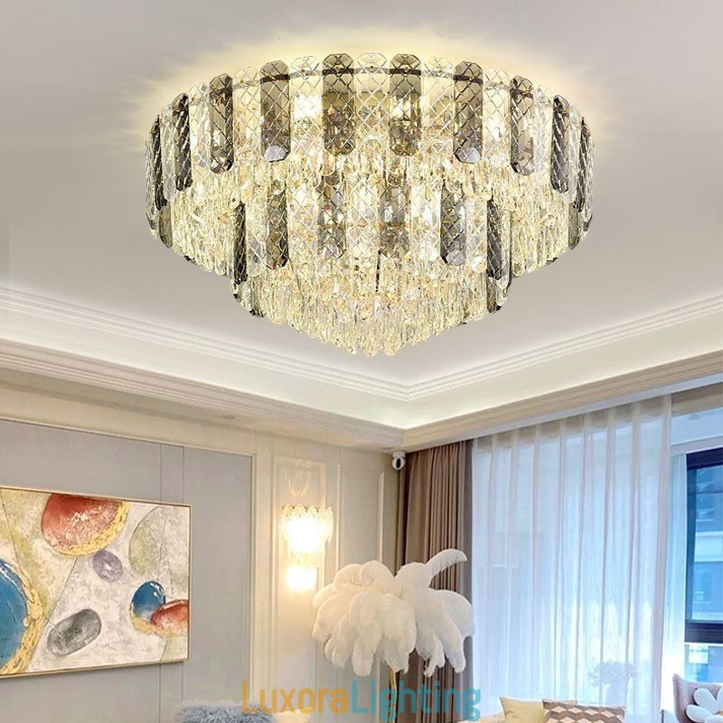 Designer Touch Decorative Crystal Flush Mount Double Layer Round Luxury Decrative Ceiling Light 80cm