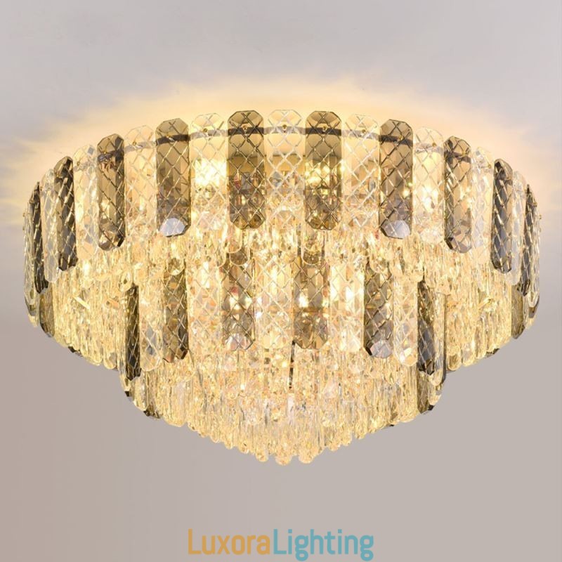 Designer Touch Decorative Crystal Flush Mount Double Layer Round Luxury Decrative Ceiling Light 80cm