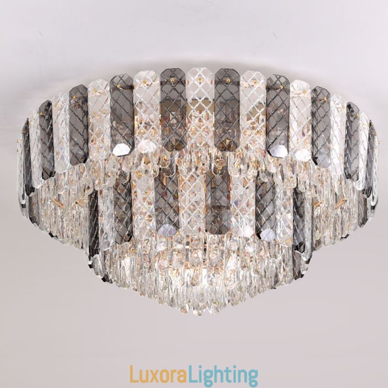 Designer Touch Decorative Crystal Flush Mount Double Layer Round Luxury Decrative Ceiling Light 80cm