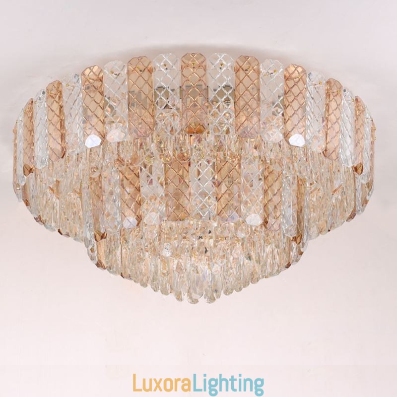 Designer Touch Decorative Crystal Flush Mount Double Layer Round Luxury Decrative Ceiling Light 80cm
