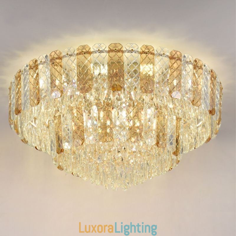 Designer Touch Decorative Crystal Flush Mount Double Layer Round Luxury Decrative Ceiling Light 80cm