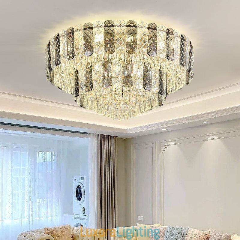 Designer Touch Decorative Crystal Flush Mount Double Layer Round Luxury Decrative Ceiling Light 80cm