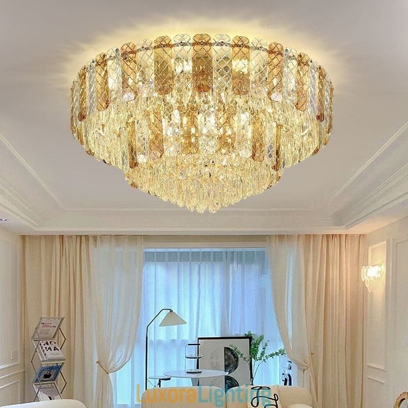 Designer Touch Decorative Crystal Flush Mount Double Layer Round Luxury Decrative Ceiling Light 80cm