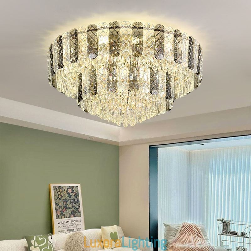 Designer Touch Decorative Crystal Flush Mount Double Layer Round Luxury Decrative Ceiling Light 80cm