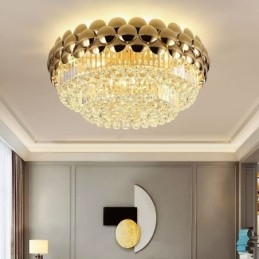Designer Touch Decorative Crystal Flush Mount Round Electroplated Gold Luxury Decrative Ceiling Light 80cm