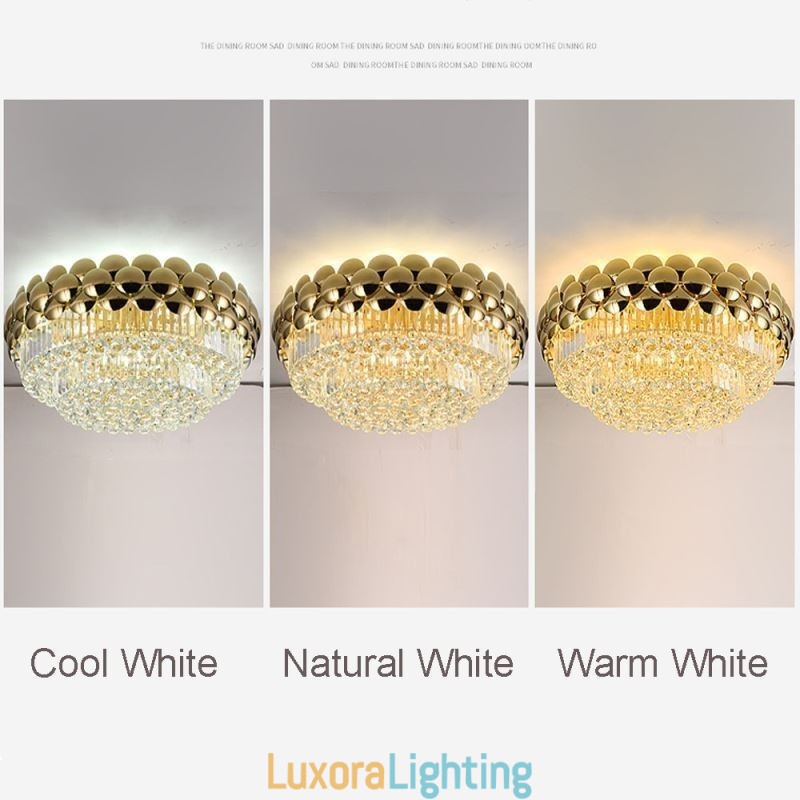 Designer Touch Decorative Crystal Flush Mount Round Electroplated Gold Luxury Decrative Ceiling Light 80cm