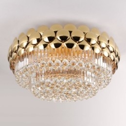 Designer Touch Decorative Crystal Flush Mount Round Electroplated Gold Luxury Decrative Ceiling Light 80cm