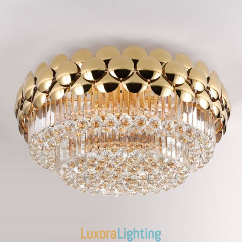 Designer Touch Decorative Crystal Flush Mount Round Electroplated Gold Luxury Decrative Ceiling Light 80cm