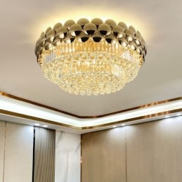 Designer Touch Decorative Crystal Flush Mount Round Electroplated Gold Luxury Decrative Ceiling Light 80cm