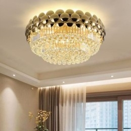 Designer Touch Decorative Crystal Flush Mount Round Electroplated Gold Luxury Decrative Ceiling Light 80cm