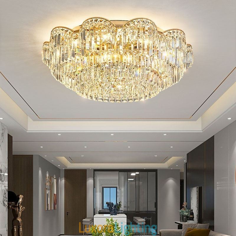 Designer Touch Decorative Crystal Flush Mount Luxury Round Crystal Decoration Ceiling Light