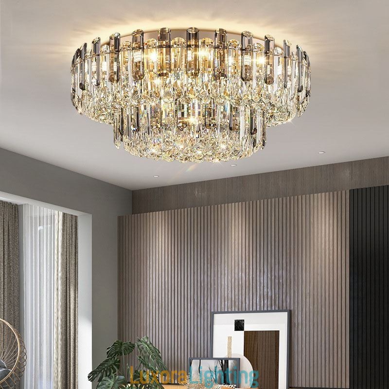 Designer Touch Decorative Crystal Flush Mount Smoke Gray Round Crystal Decoration Ceiling Light